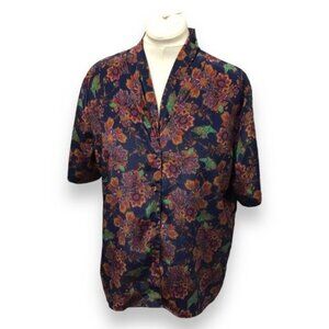 Sellecca Women’s Short Sleeve Button Down Shirt VTG 80s/90s Cottagecore Navy 16